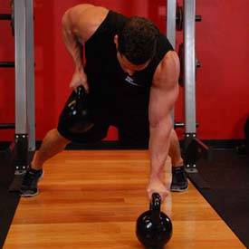Kettlebell Renegade Row step two man rowing with his right arm https://get-strong.fit/Fitness